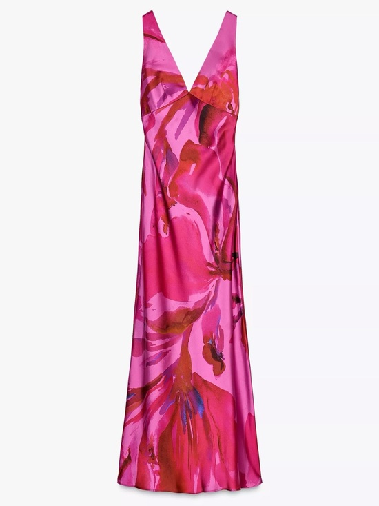 Zara Dresses & Skirts - Zara Fuchsia Pink and Red Printed Midi Dress